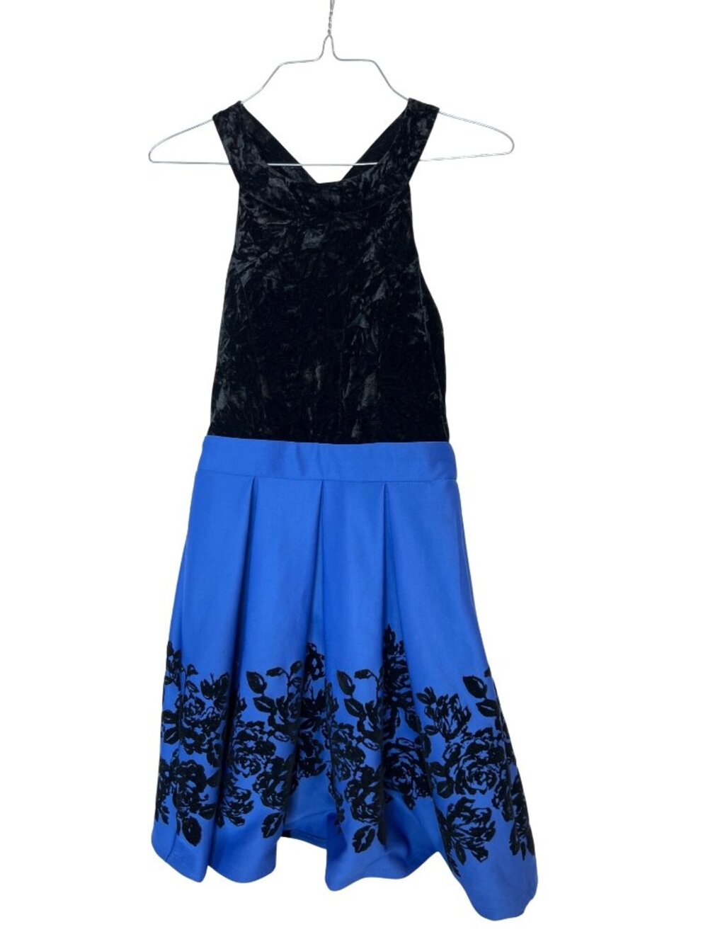Trixxi Black & blue knee dress Velvet top Bow Detail Back Small Prom Hoco Formal